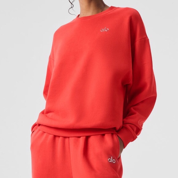 ALO Yoga Tops - Alo Yoga Accolade Crew Neck Pullover Red Hot Summer 2XL
